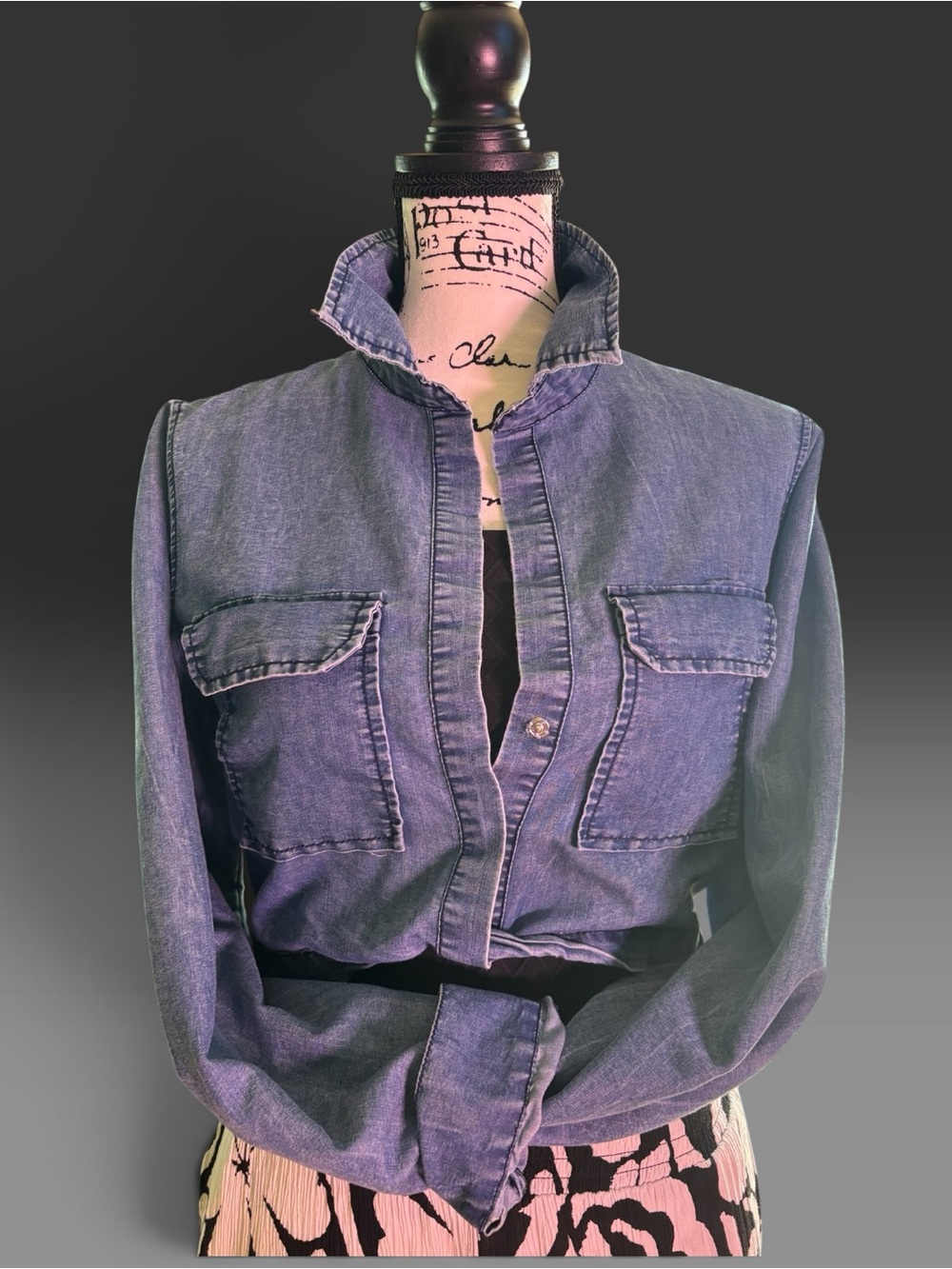Indulge in Blue Cropped Lightweight Denim Button Front Shirt Medium